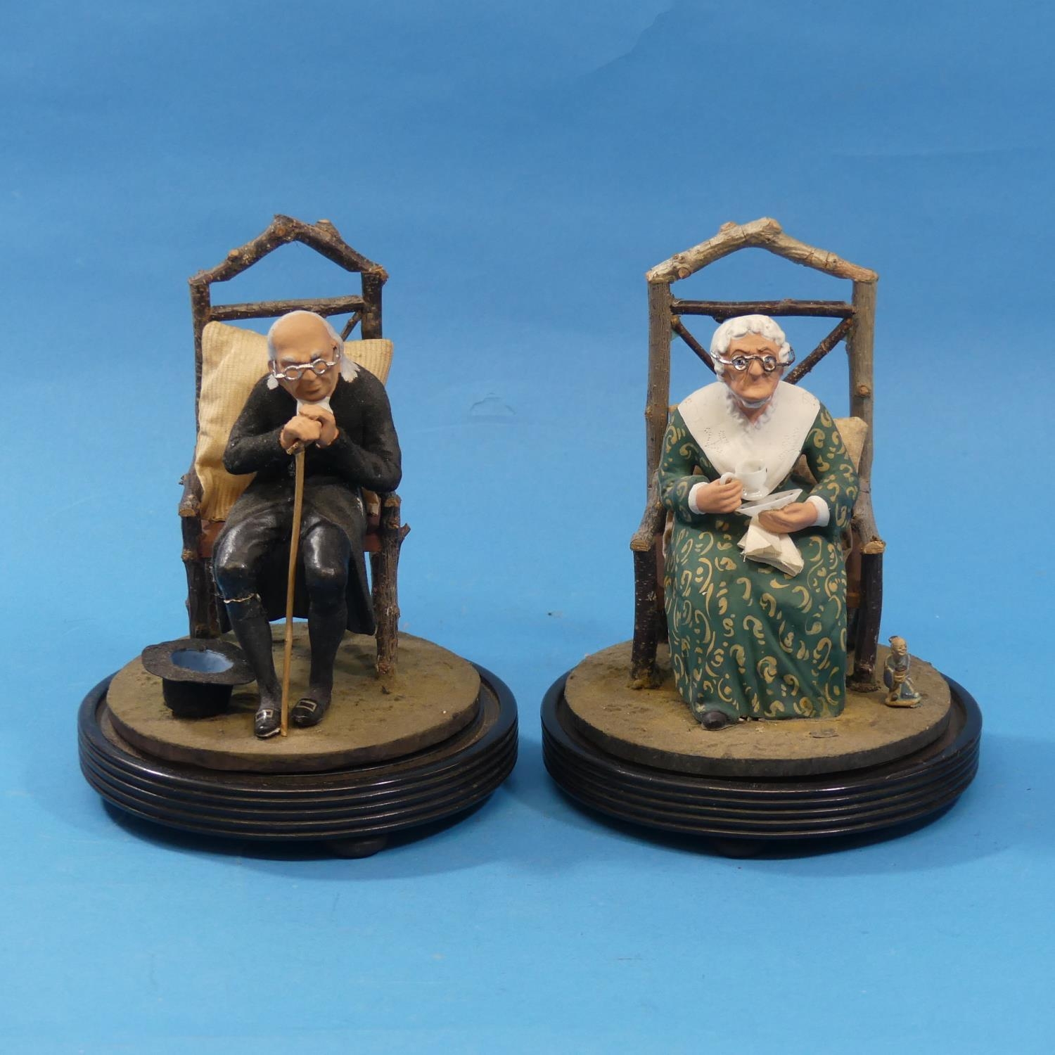 A pair of antique composition Figures, affectionately known as "Uncle Harold & Auntie Ethel", both - Image 2 of 3