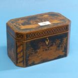 An early 19thC Chinoiserie Tea Caddy, W 20.25cm x H 12cm x D 12cm, minor fading and damage, together