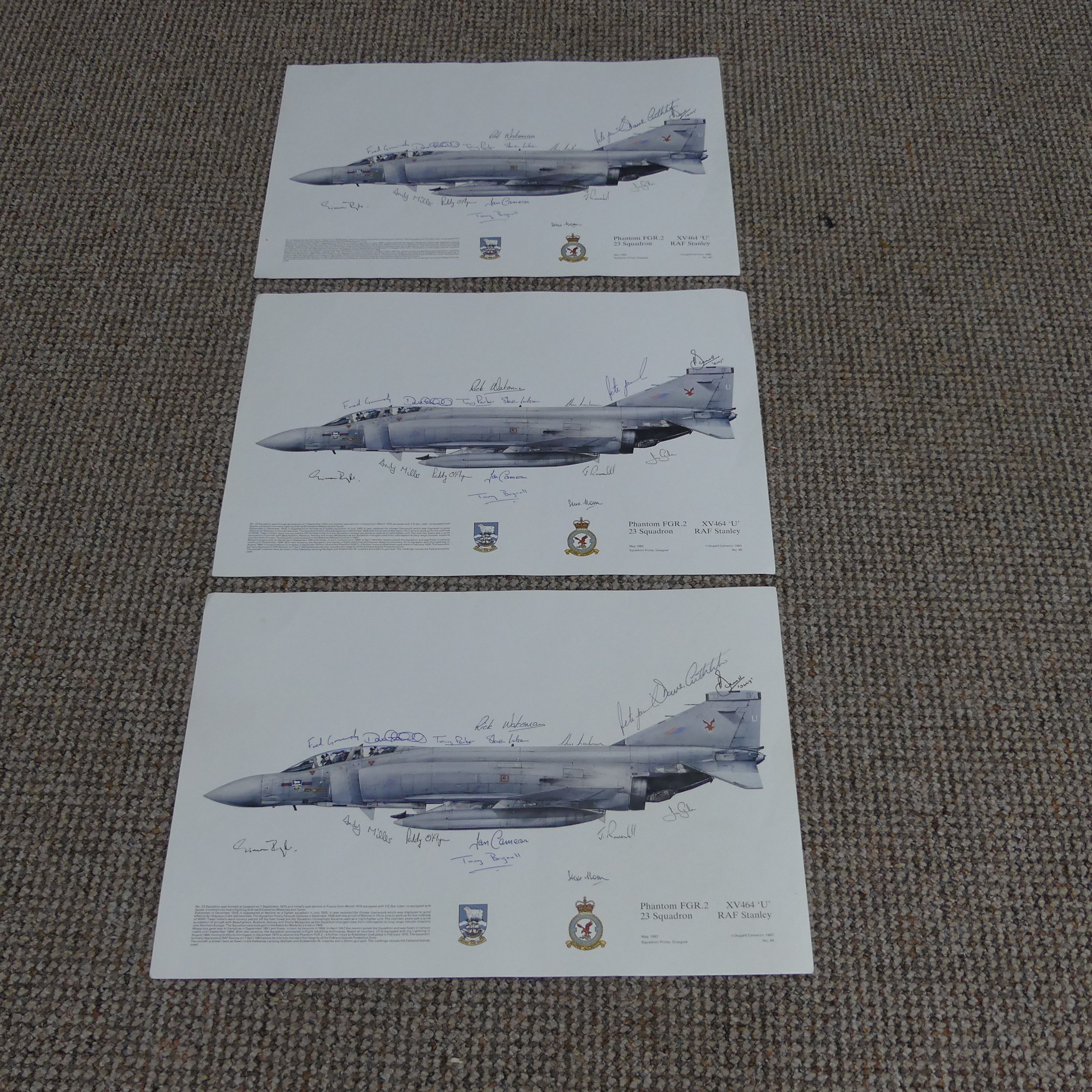 Phantom FGR.2 XV464 'U' 23 Squadron RAF Stanley, three identical colour prints, pub. Squadron - Image 4 of 4