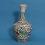 An Oriental Bottle Vase, depicting exotic birds, seven character mark to base, together with a small