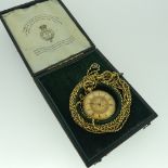 A pretty continental 18k gold Pocket Watch, with foliate engraved case, cuvette cover marked 18k,