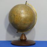 A vintage Spanish Globe, Globo Dalmau Carles, raised on wooden plinth, H 53cm