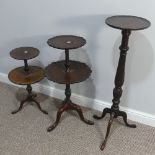 Two mahogany tiered dumbwaiters, one repaired, and a mahogany torchere/ plant stand (3)