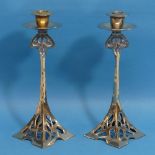 A pair of silver-plated Secessionist Candlesticks, in the style of WMF, with slender necks and