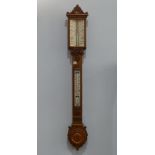 An Aesthetic Movement carved oak Stick Barometer, by Crambrook, Southampton, with brass plaque