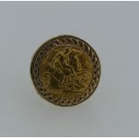 A George V gold Half Sovereign, dated 1911, in 9ct gold pierced ring mount, approx total weight 8.