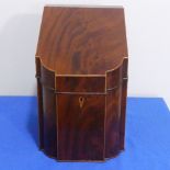 A Georgian mahogany Knife Box, with boxwood stringing and fitted interior, W 25cm x H 37cm x D 35cm.