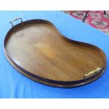 An Edwardian mahogany kidney-shaped Tray, with galleried edge and central inlay, flanked by brass