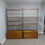 Two retro Ladderax style teak Wall Units, one with drawer base, the other with sliding doors, each