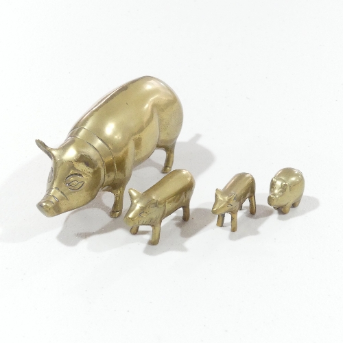 A pair of 20thC horse-bust Bookends, on fitted plinth, together with four brass pigs, of varying - Image 3 of 3