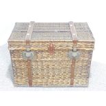 A Vintage Wicker Hamper, with metal and wood bandings to exterior and cotton lining, W 72cm x H 49cm