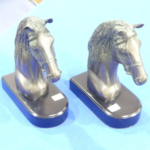 A pair of 20thC horse-bust Bookends, on fitted plinth, together with four brass pigs, of varying - Image 2 of 3