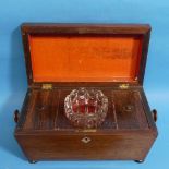A 19thC walnut Tea Caddy, of sarcophagus form, fitted with two inner compartments and mixing bowl,