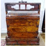 An antique Chinese painted wooden Dowry/Marriage Chest, with five stacking trays held within a