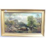 G. Harris (19th century), Fisherman by a stream in a rocky landscape, oil on canvas, signed, 25.