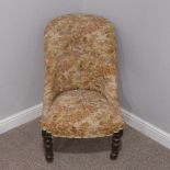 A Victorian button-back nursing Chair, upholstered in orange and yellow floral fabric, W 53cm x H