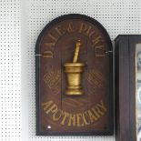 A decorative painted wooden 'Dale and Picket' apothecary Sign, with three dimensional giltwood