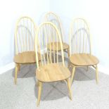 A set of four Ercol 'blonde' ash and elm Quaker Chairs, with high hoop and stick backs, raised on