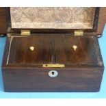 A 19thC rosewood Tea Caddy, with mother of pearl inlays and two lidded compartments within, W 20cm x