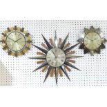 A Vintage Metamec starburst Clock (60cm diameter) and two other Metamec wall clocks (3)