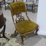 A Victorian carved walnut show-frame Nursing Chair, W 55cm x H 87cm x D 74cm, together with two