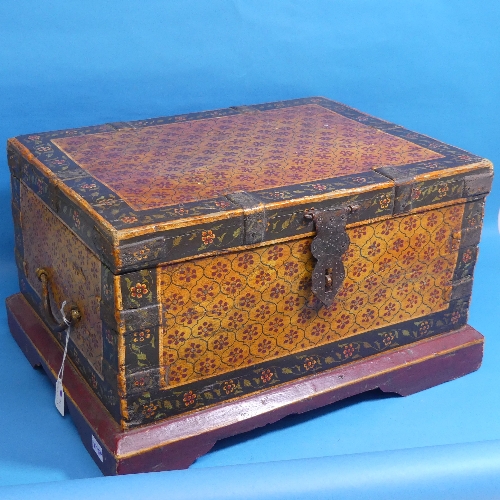 A decorative painted 'Folk Art' Casket, possibly Indian, with metal catch, W 44.5cm x H 25cm x D - Image 2 of 3