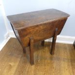 An antique oak Grain or Dough Bin, with loose single plank cover, W 85cm x H 82cm x D 43cm.