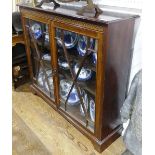 An early 20thC mahogany glazed Bookcase, the incised top, upon astragal glazed doors, all raised