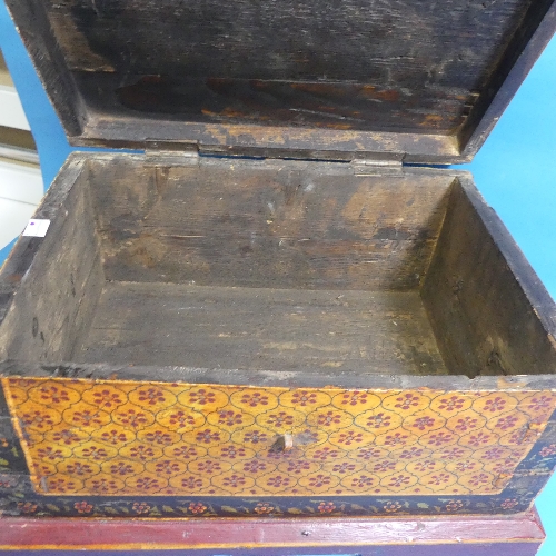 A decorative painted 'Folk Art' Casket, possibly Indian, with metal catch, W 44.5cm x H 25cm x D - Image 3 of 3