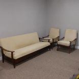 A 1960s three piece Suite with Sofa Bed, Chair W 62cm x H 88cm x D 63.5cm, Sofa W 197cm x H 75cm x D