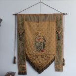 Ecclesiastical interest; a 19thC church pennant depicting Madonna and Child, fabric worn and