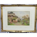 Benjamin D. Sigmund (British, 1857-1947), Cottage rose garden, watercolour, signed, 23cm x 36cm,