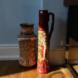 A large German pottery Jug, with relief work classical figures, H 62cm, together with a mosaic-style