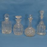 A small quantity of antique Decanters, to include one Victorian example, one square Whiskey