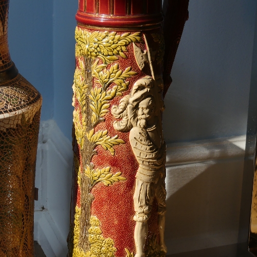 A large German pottery Jug, with relief work classical figures, H 62cm, together with a mosaic-style - Bild 2 aus 3