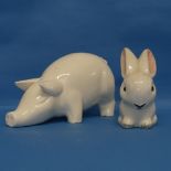 A Wemyss-style white glazed ceramic Pig, probably from The Bovey Pottery but unmarked, L 24cm x H