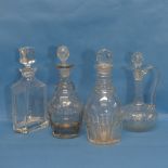 A small quantity of antique Decanters, to include one with three ringed neck, a Georgian example,