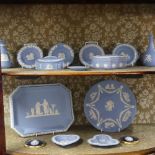 A quantity of Wedgwood Jasperware, to comprising Tray, two Vases, two Trinket Boxes, large Plates,