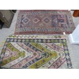 Tribal rugs; a vintage Kilim, 97cm x 152cm, together with a tribal rug, 102cm x 167cm, both very