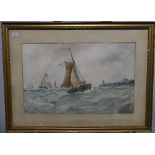 English School (19th century), Dutch Boats entering Harbour, watercolour, inscribed "L. Ramus"