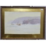 Baragwanath King (1864-1939), Coastal scene with shipwreck, watercolour, signed, picture faded, 28cm