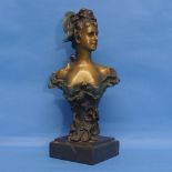 After Alfred Jean Foretay (Swiss, 1861-1944), patinated bronze bust of a woman, signed "A.