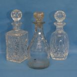 A small quantity of antique Decanters, to include a Georgian example, a square Whiskey Decanter, and