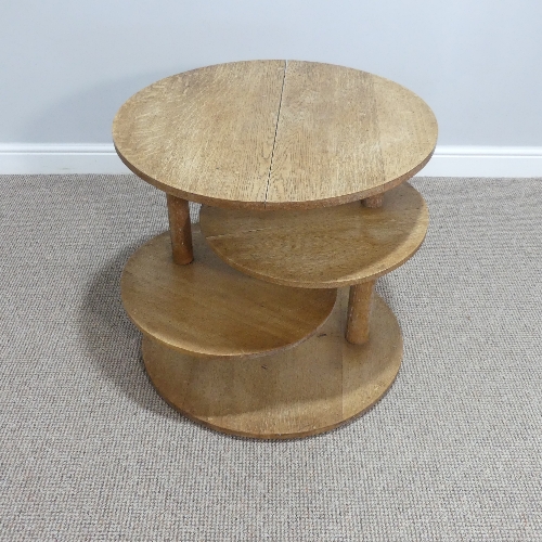 A Heals limed oak circular Book Table, circa 1930's, with two swing out circular tiers, the top with - Image 2 of 7