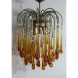 A mid 20thC Continetal brass 'fountain' frame Chandelier, with long amber coloured glass drops, 30cm