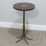 A Victorian inlaid mahogany circular Wine Table, raised on a brass-metal base, Diameter 35cm x H