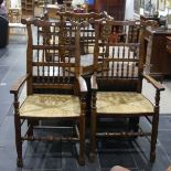 A pair of antique style spindle-back Armchairs, with rush seats (2)