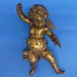 A late 19th century French gilt-bronze figure of a Cherub, formerly part of another piece, 27cm