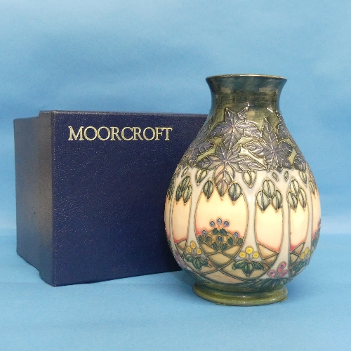A Moorcroft 'Cluny' pattern Squat Vase, designed by Sally Tuffin, with impressed and painted marks