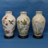A set of three Franklin Mint Basil Ede Vases, to include The Marshland Bird, The Garden Bird and The
